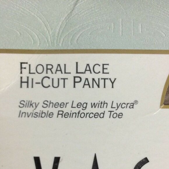Vassarette Pantyhose Floral Lace Hi-Cut Panty Size Small Beige Sheer Leg Vintage - Picture 3 of 6